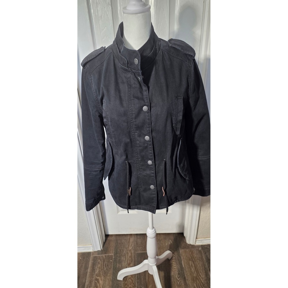 Levis Womens Black Cotton Utility Field Jacket Plaid Lined Size Small